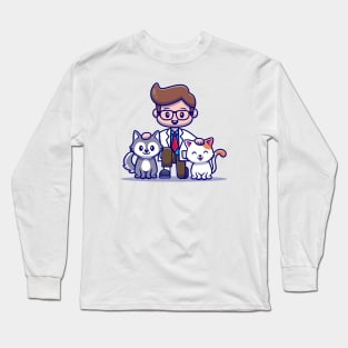 Veterinarian With Cat And Dog Cartoon Long Sleeve T-Shirt